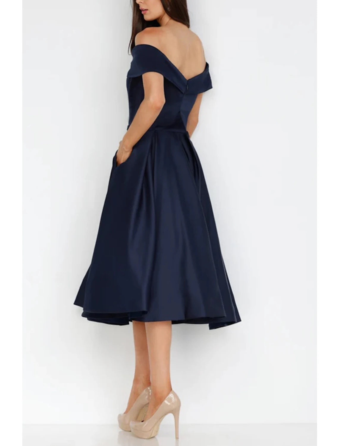 Wholesale A-Line Cocktail Dresses Elegant Dress Formal Party Wear Tea Length Sleeveless Sweetheart Pocket Satin with Ruched